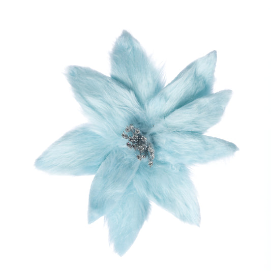 Decoratiune brad, floare Craciunita artificiala cu blanita, albastra, Ø26 cm