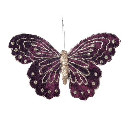 Decoratiune Craciun, Fluture din catifea, mov, 20cm