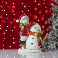 Decorațiune de Crăciun, Doi oameni de zăpadă cu leduri, 38cm