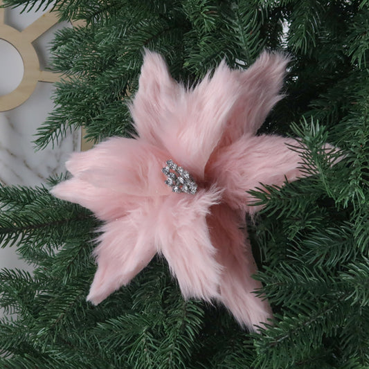 Decoratiune brad, floare Craciunita artificiala cu blanita, roz, Ø26 cm