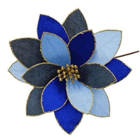 Decoratiune brad, floare Craciunita artificiala din catifea, cu glitter, Ø26 cm, gri albastru