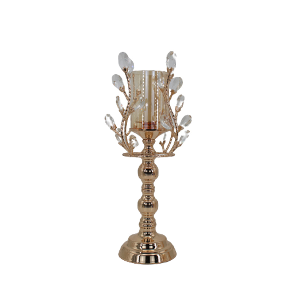 Suport de lumanare cu pietre de sticla, auriu, 42cm