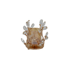 Suport de lumanare tip pahar cu pietre de sticla, auriu, 16cm