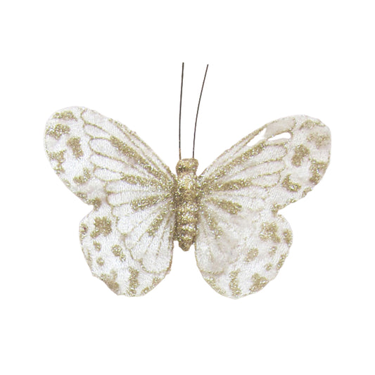 Decoratiune Craciun, Fluture, alb cu auriu, 20cm
