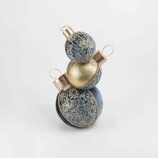 Decoratiune Craciun, Suport globuri cu broderie si catifea, albastru indigo si auriu, 60cm