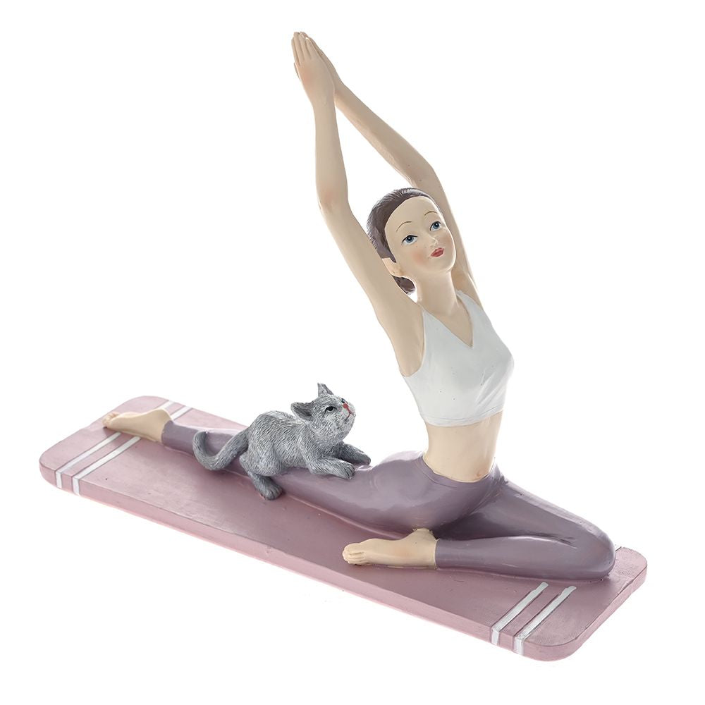 Statueta femeie yoga cu pisicuta, Roz, 16cm