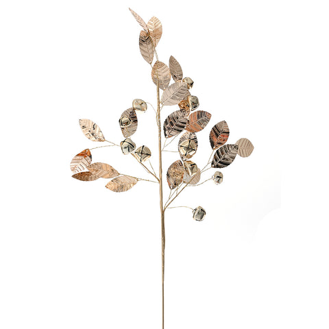 Crenguta decorativa cu frunze si clopotei,  Auriu metalizat, 72cm