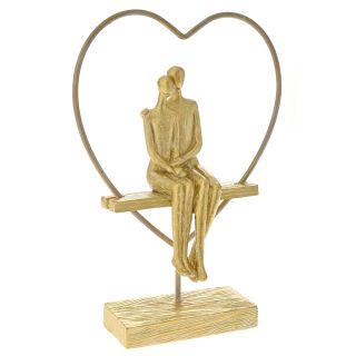 Statueta cuplu pe banca, suport inima, Auriu, 30cm