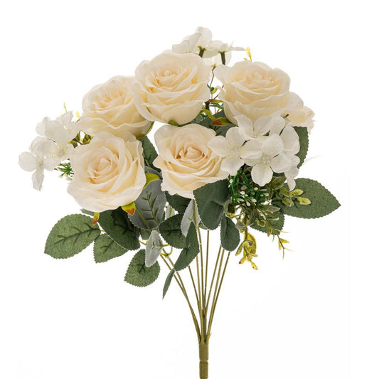 Buchet de trandafiri cu hortensii, Crem, 42cm