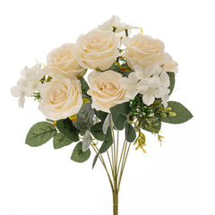 Buchet de trandafiri cu hortensii, Crem, 42cm