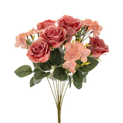 Buchet de trandafiri cu hortensii, Roz, 42cm