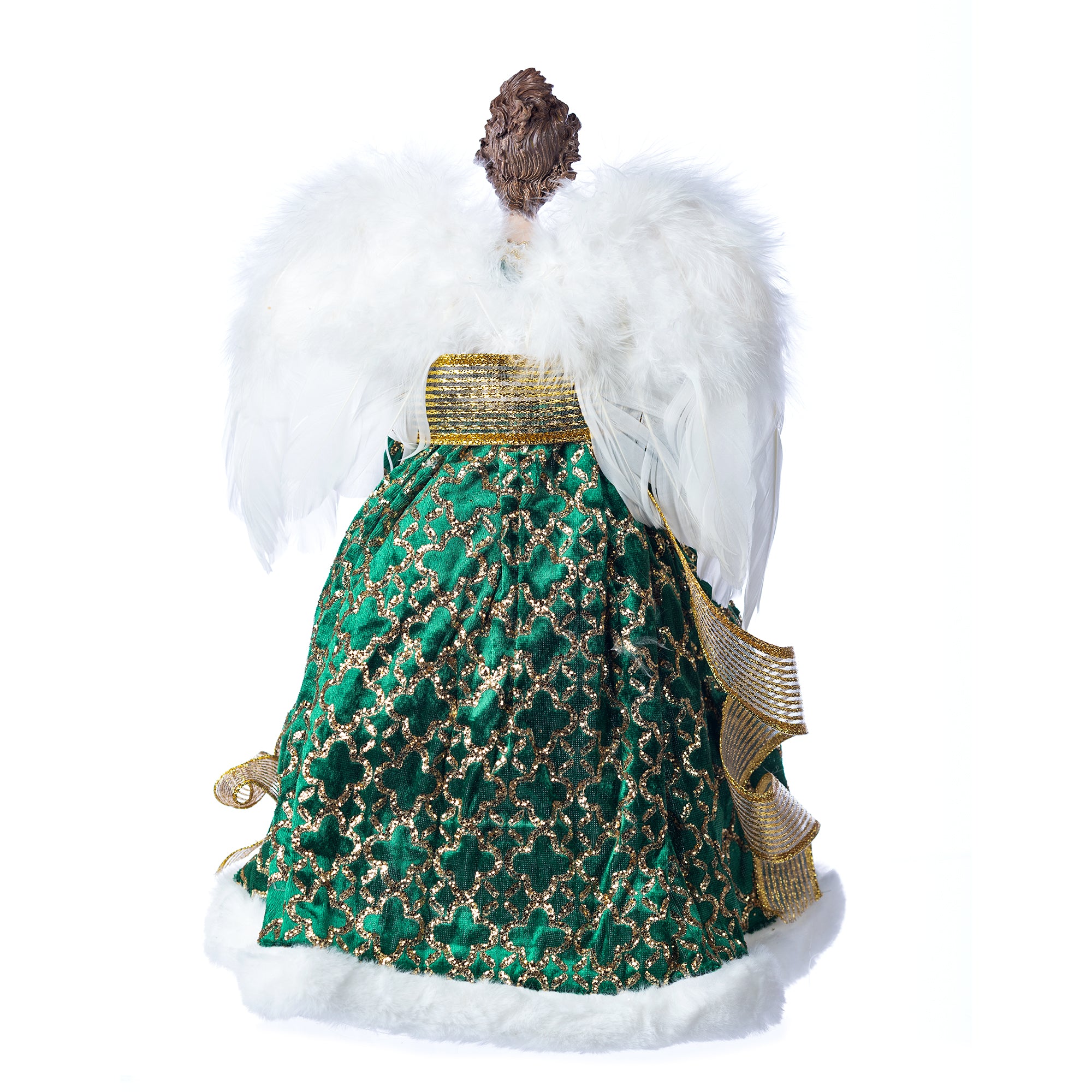 Decoratiune Craciun, Varf de brad, Ingeras cu haina din catifea, verde, 40cm