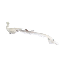 Decoratiune Craciun, Paun pasare cu gliter, alb, 38cm