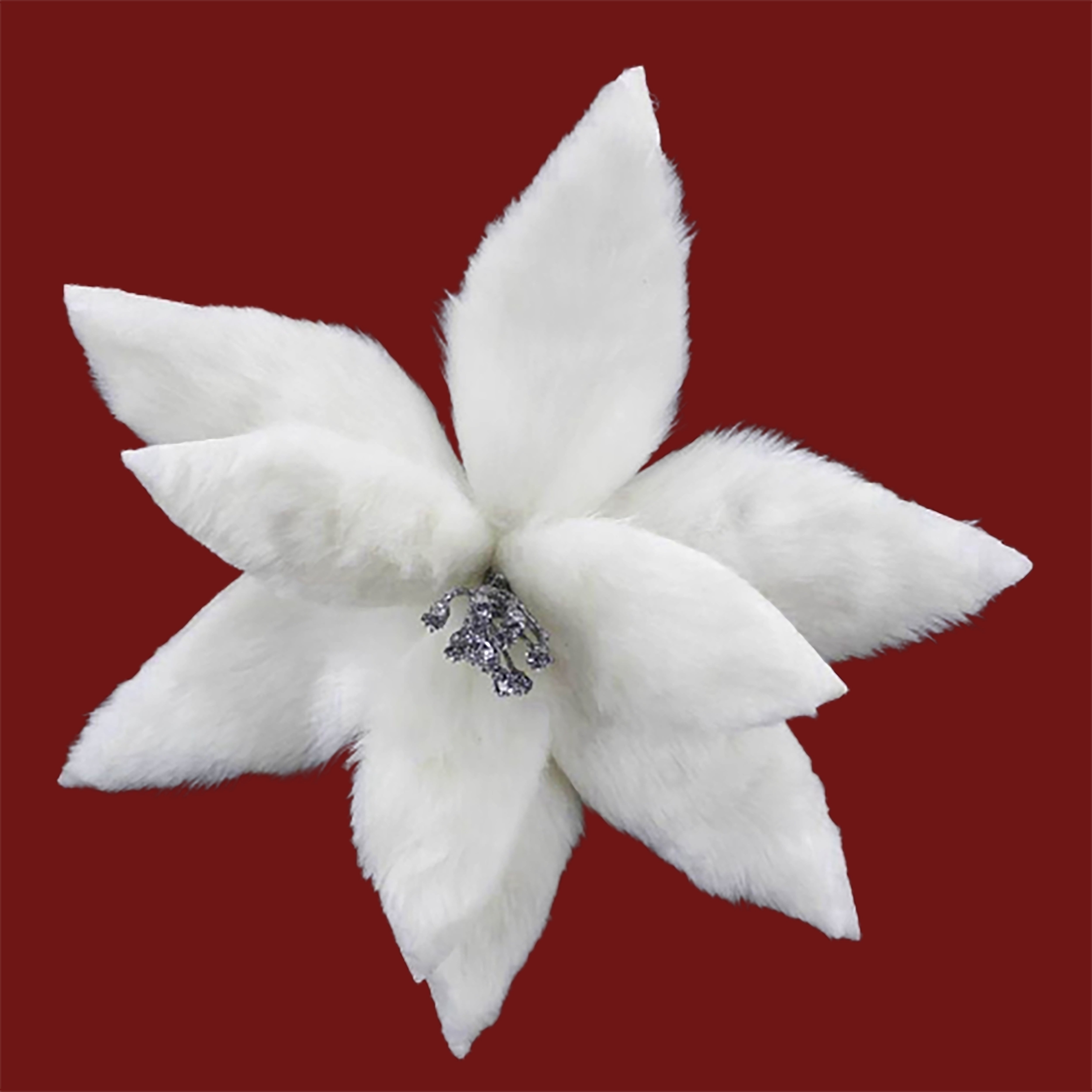 Decoratiune brad, floare Craciunita artificiala din blanita, alba, diametru Ø26 cm
