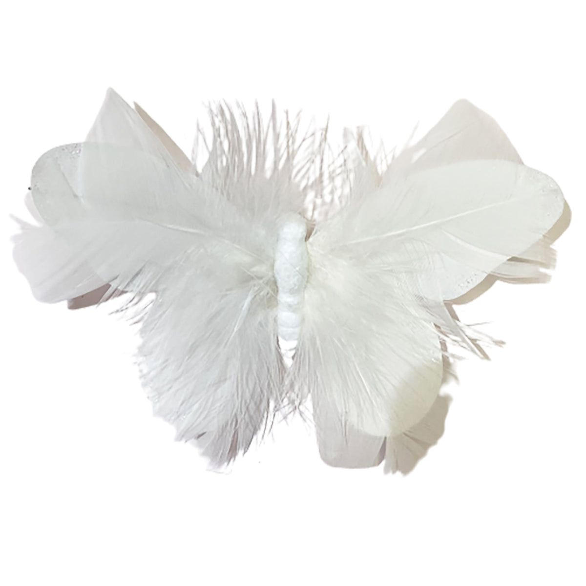 Decoratiune Craciun, Fluture, alb cu pene naturale, 20cm