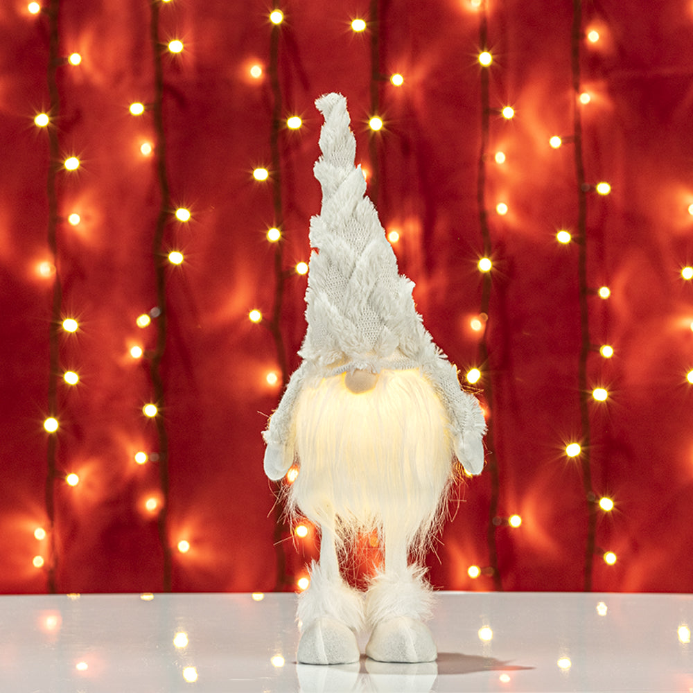 Decorațiune Crăciun, Gnom cu picioare pe arc și cu led, Alb,46 cm