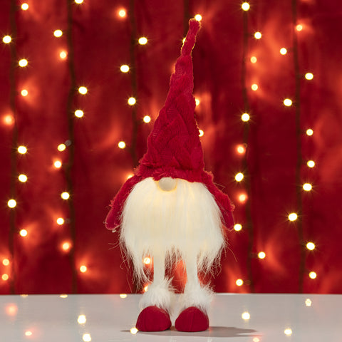 Decorațiune Crăciun, Gnom cu led și picioare pe arc, Rosu