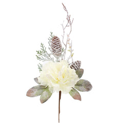 Trandafir decorativ pentru Craciun din matase, Alb, 43cm