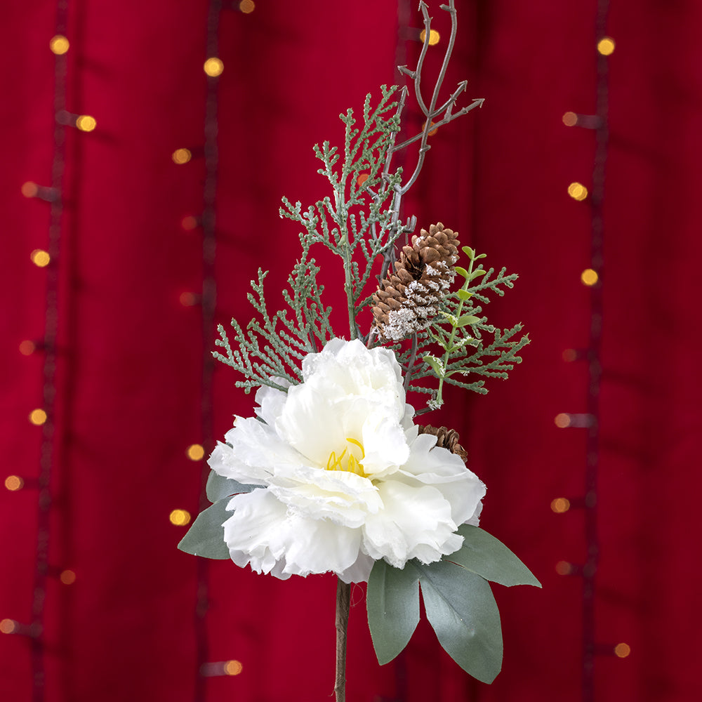 Trandafir decorativ pentru Craciun din matase, Alb, 43cm