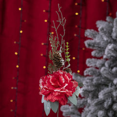 Trandafir decorativ pentru Craciun din matase, Rosu, 43cm