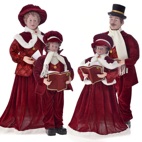 Decoratiune Craciun,Set Familie de Colindatori, Rosu,Copiii 75 cm și cuplul 95 cm