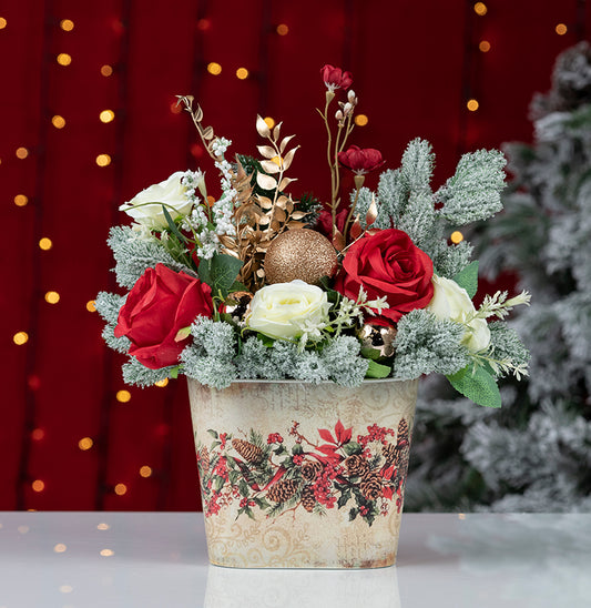 Aranjament Crăciun in Cutie Ovală cu Flori