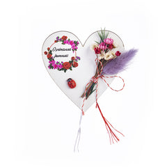 Martisor in forma de inima cu buchetel flori uscate, diverse modele