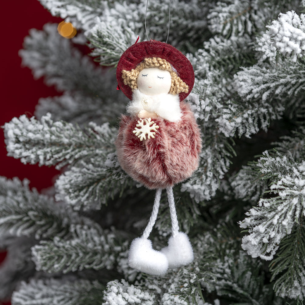Decorațiune Crăciun, Păpușă cu pălarie, visinie, 18cm