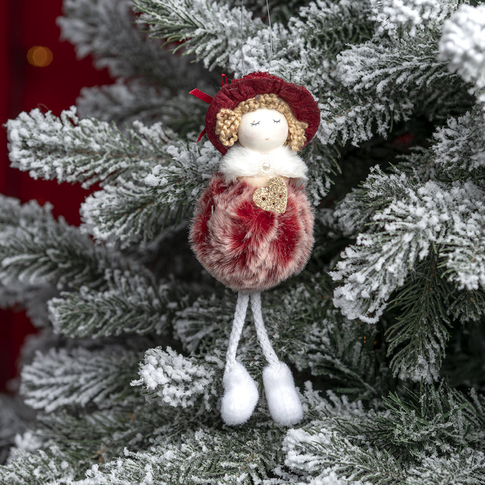 Decorațiune Crăciun, Păpușă Rusoaică cu pălarie, visiniu, 18cm