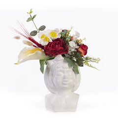 Aranjament floral, statueta femeie din ceramica, alba